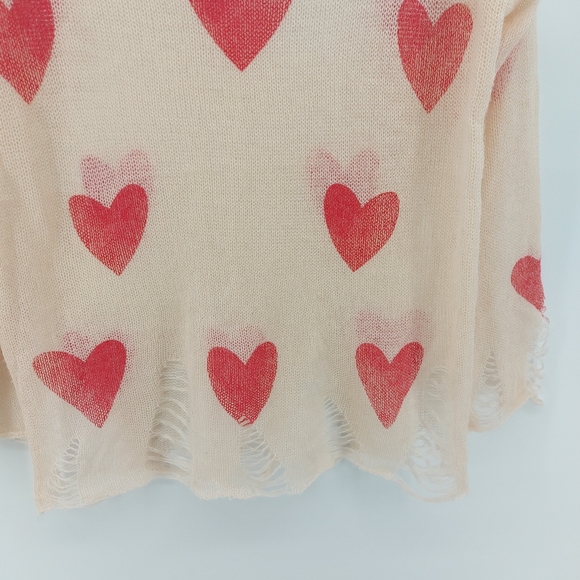WILDFOX WHITE LABEL 'All Over Love' Lennon Sweater in PINK / RED HEARTS (S) - Picture 4 of 9